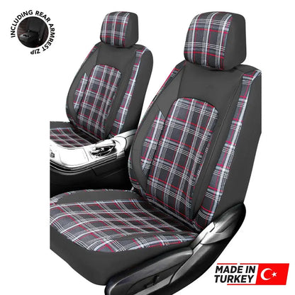 Universal GTI Tartan Fabric Car Seat Covers - Front & Rear Full Set (Black) Max Motorsport