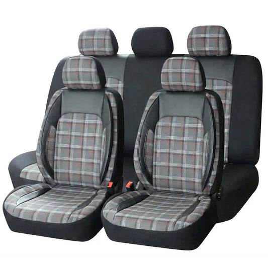 Universal GTI Tartan Style Car Seat Covers - Front & Rear Full Set (Black) Max Motorsport
