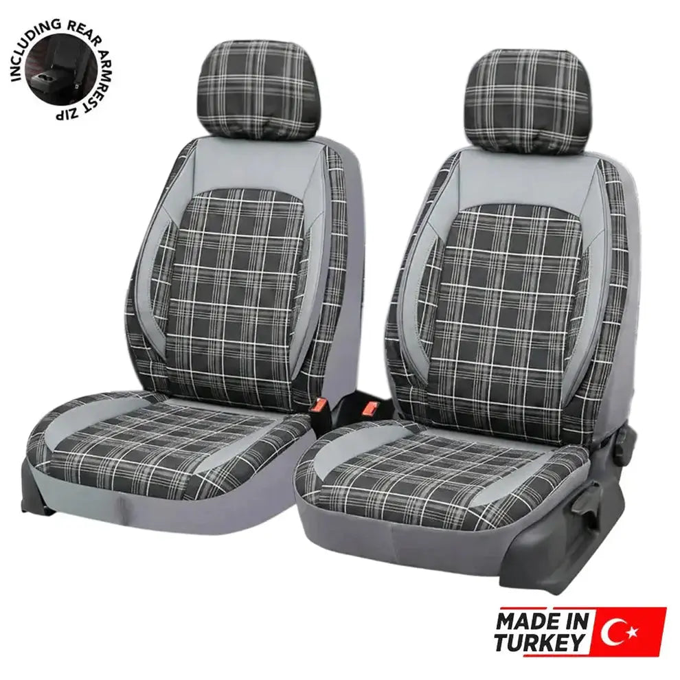 Universal GTI Tartan Style Car Seat Covers - Front & Rear Full Set (Grey) Max Motorsport