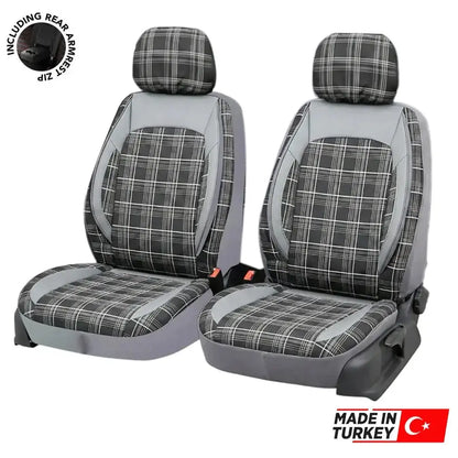 Universal GTI Tartan Style Car Seat Covers - Front & Rear Full Set (Grey) Max Motorsport