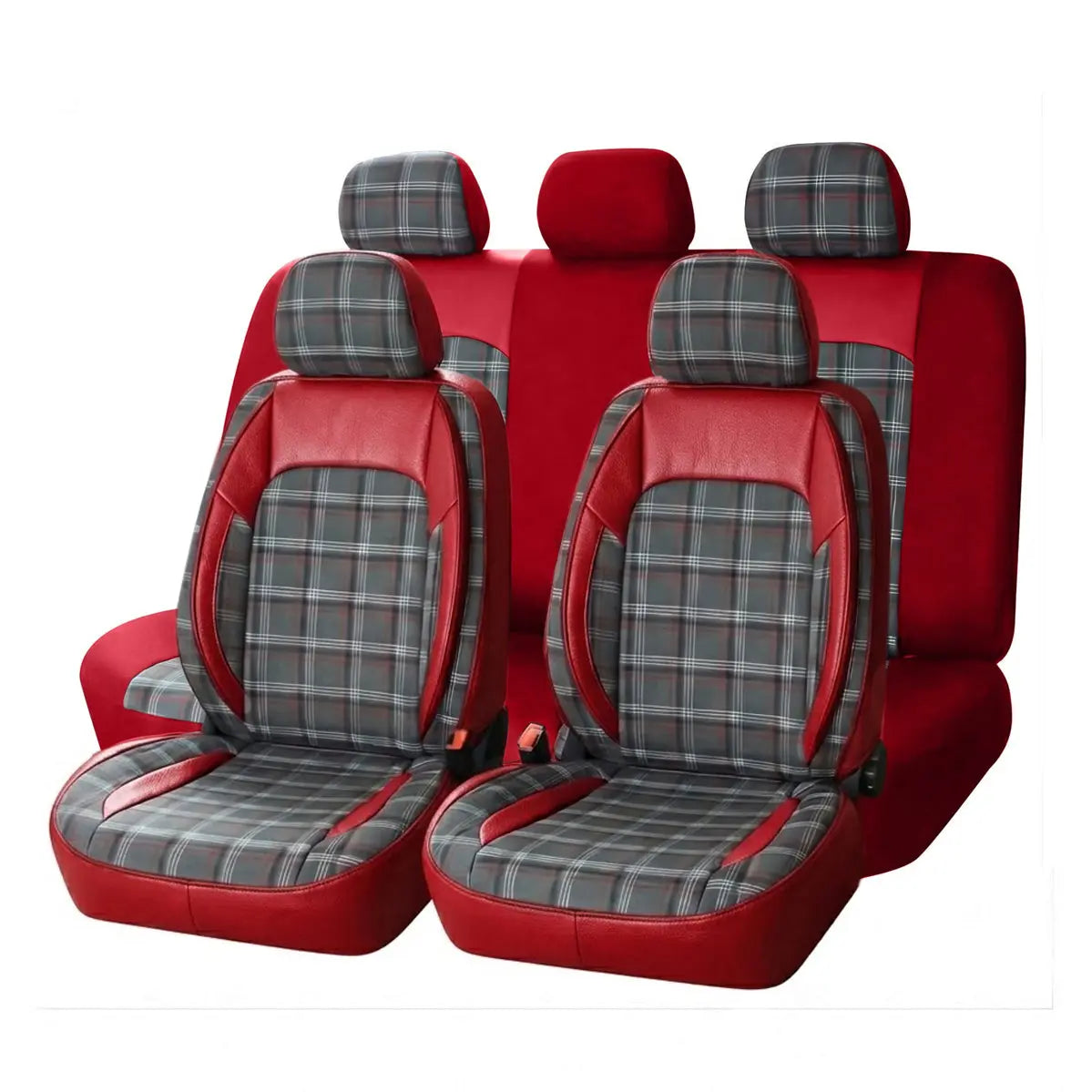 Universal GTI Tartan Style Car Seat Covers - Front & Rear Full Set (Red) Max Motorsport