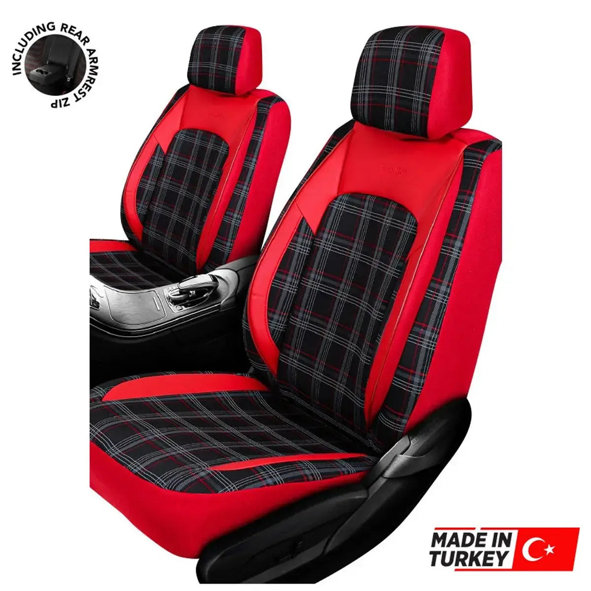 Universal GTI Tartan Style Car Seat Covers - Front & Rear Full Set (Red) Max Motorsport