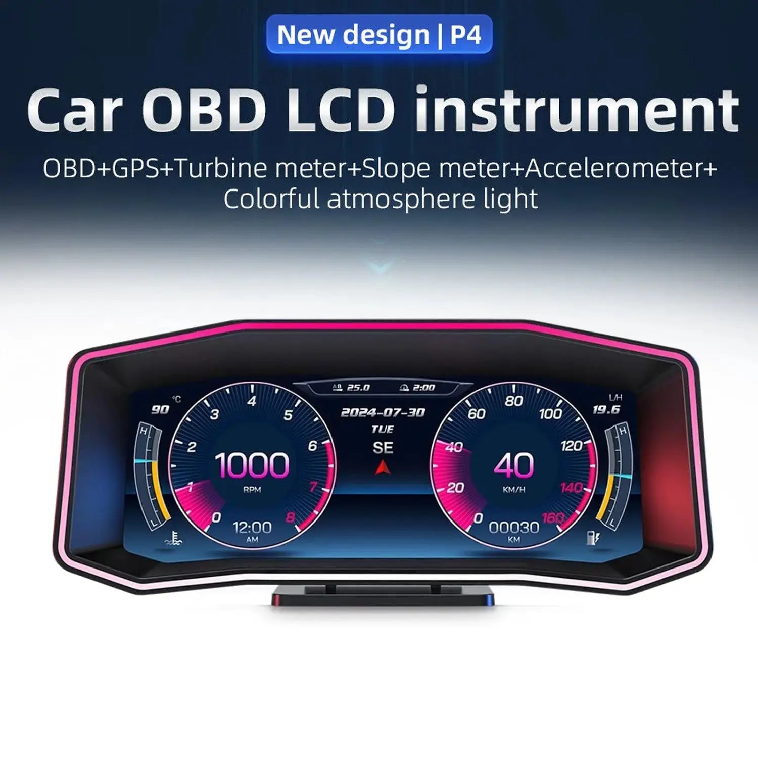 Universal OBD2 P6 Digital Heads-Up Instrument Display With Speedometer, Accelerometer & Data Reader Max Motorsport