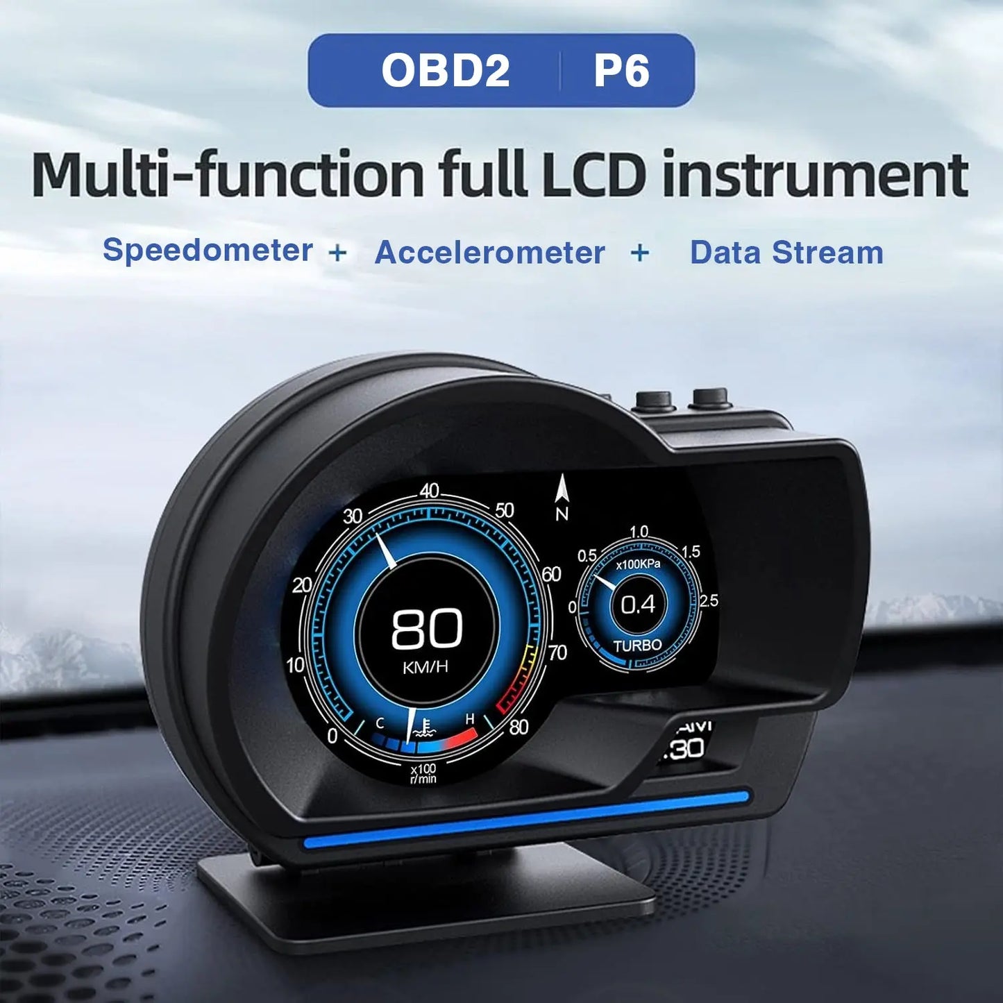 Universal OBD2 P6 Digital Heads-Up Instrument Display With Speedometer, Accelerometer & Data Reader Max Motorsport