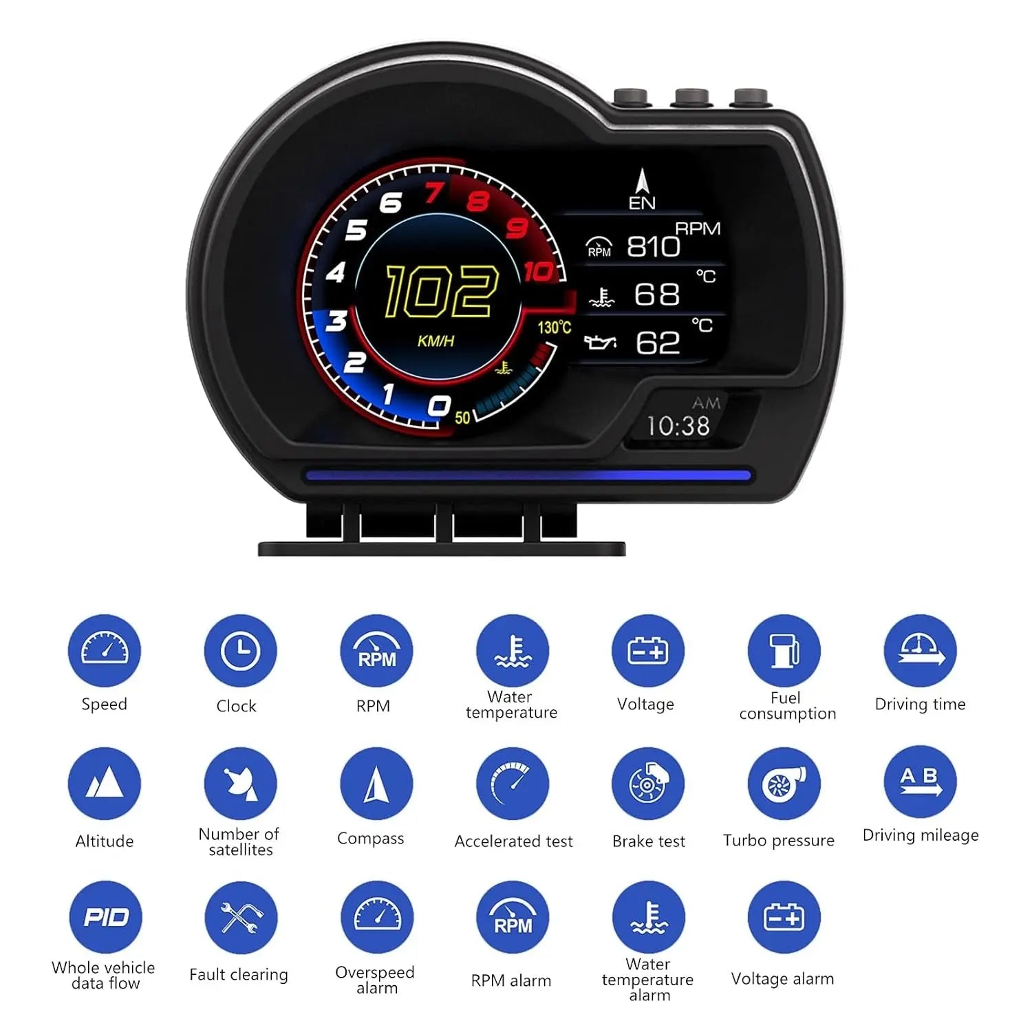 Universal OBD2 P6 Digital Heads-Up Instrument Display With Speedometer, Accelerometer & Data Reader Max Motorsport