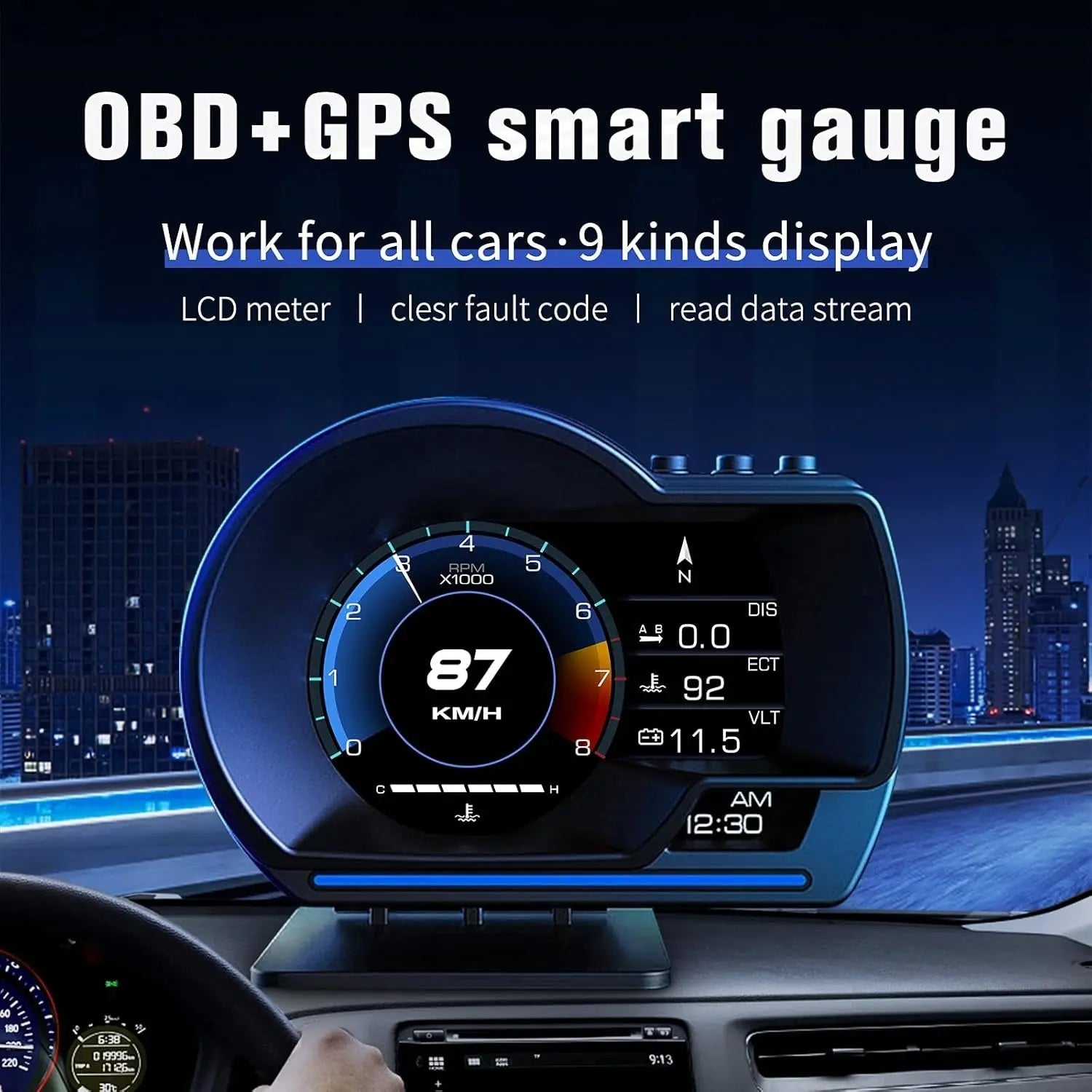 Universal OBD2 P6 Digital Heads-Up Instrument Display With Speedometer, Accelerometer & Data Reader Max Motorsport