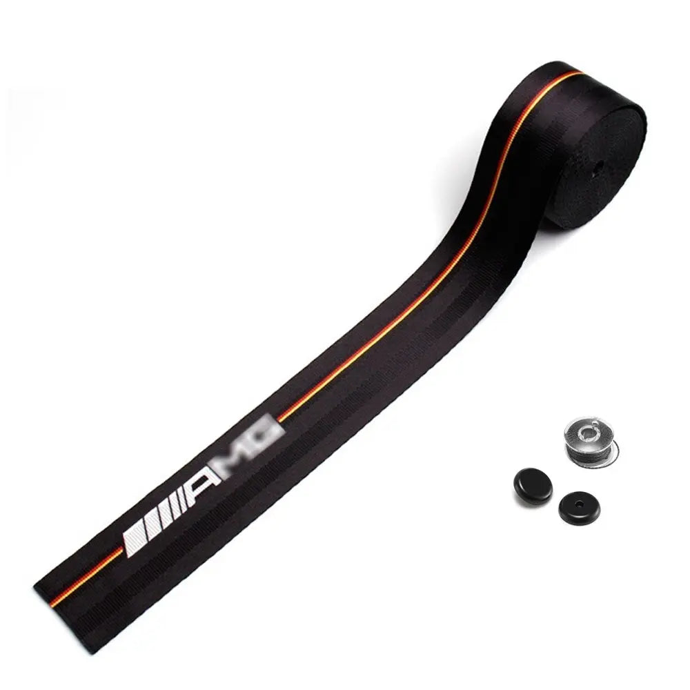 Universal Polyester Webbing Seat Belt Harness Strap - German Stripe With Logo Max Motorsport