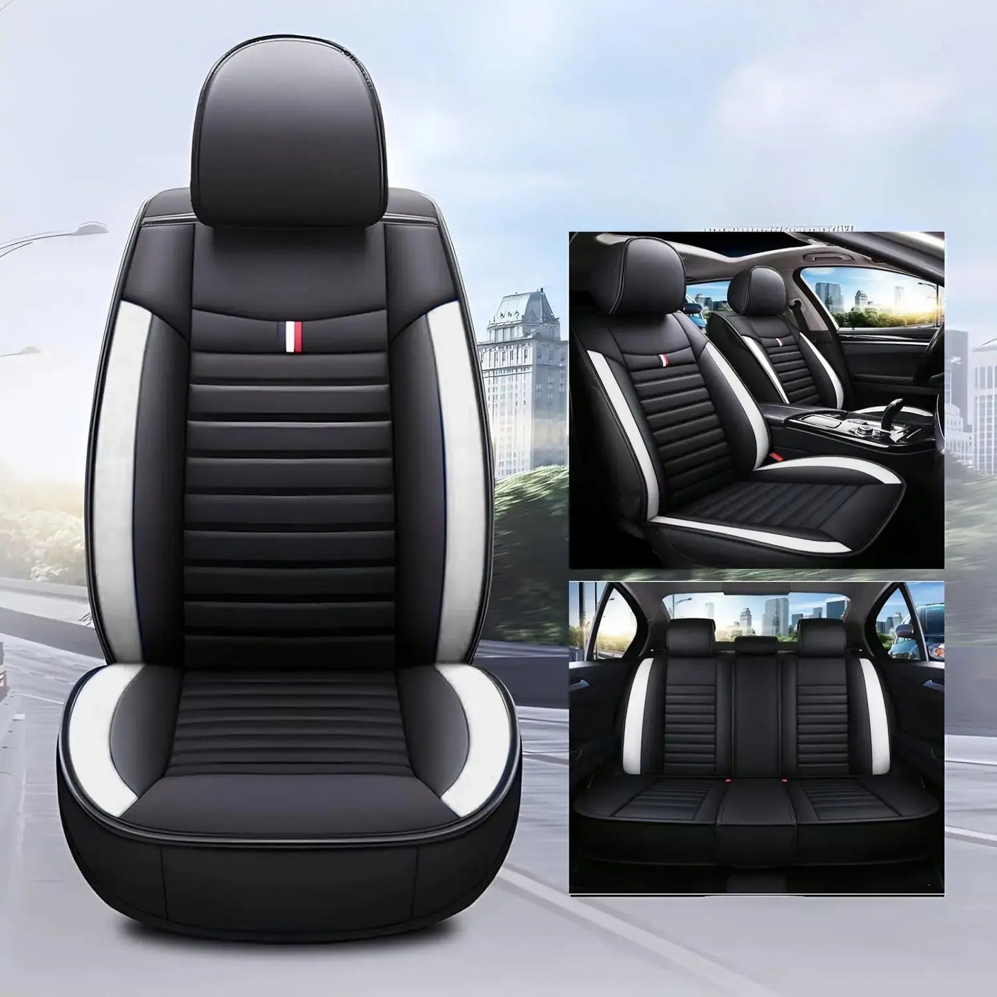 Universal Premium Luxury Car Seat Covers - Front & Rear Full Set (Black & White) Max Motorsport