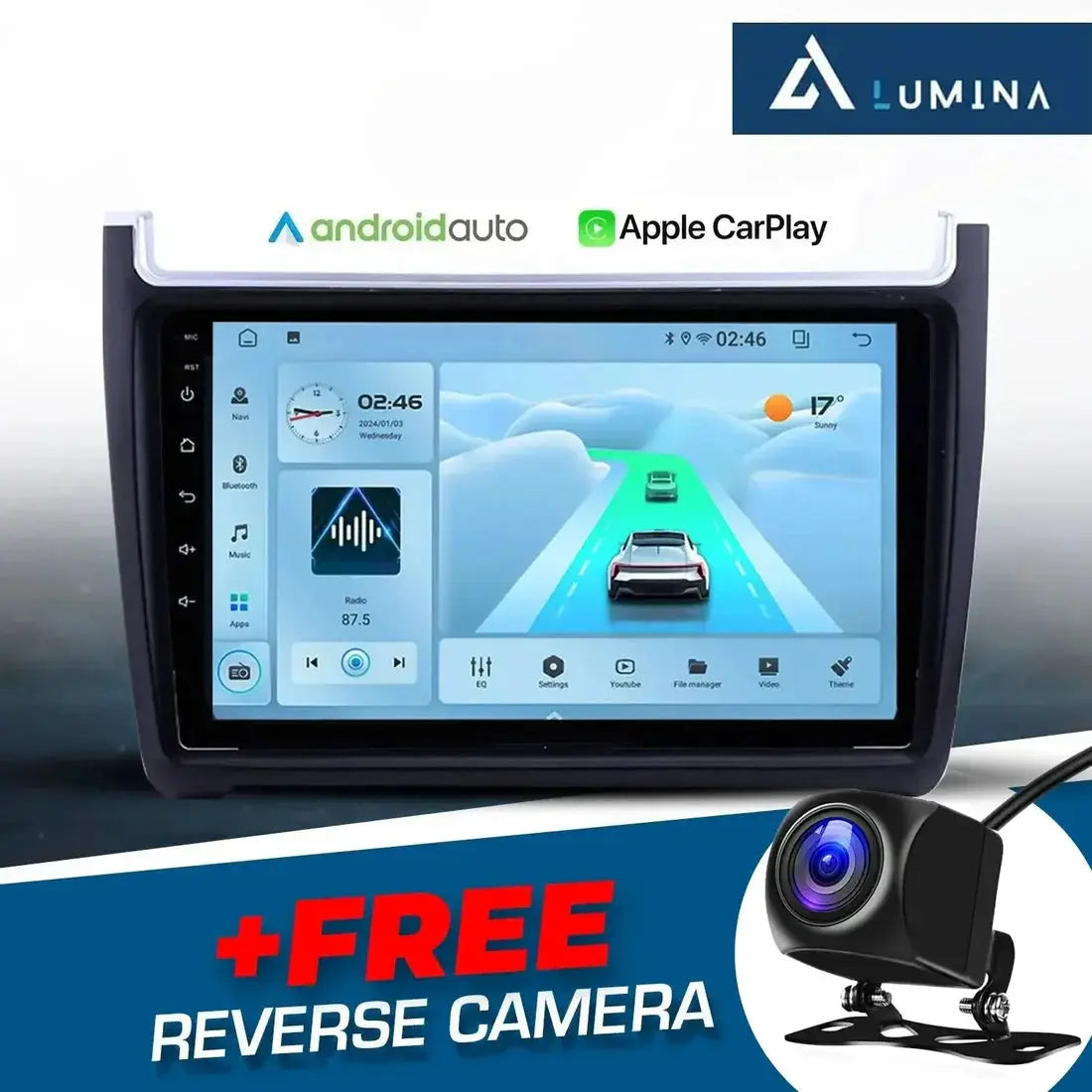 VW Polo 6 GTI / TSI (12-On) - 9 Inch Lumina Android Entertainment & GPS System +FREE Reverse Camera LUMINA AUDIO