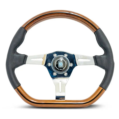Wood Grain Look Flat Bottom Racing Style Steering Wheel (350mm) Max Motorsport