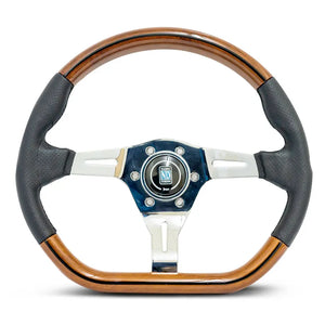 Wood Grain Look Flat Bottom Racing Style Steering Wheel (350mm) Max Motorsport