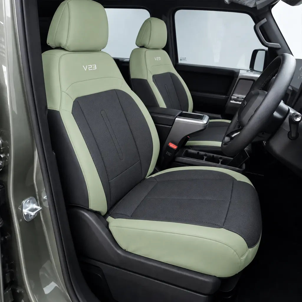 iCAUR V23 Premium Luxury Car Seat Covers - Front & Rear Full Set (Black & Green) Max Motorsport