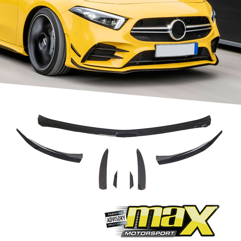 Merc A-Class W177 Gloss Black Front Lip Spoiler With Canards (7-Piece)