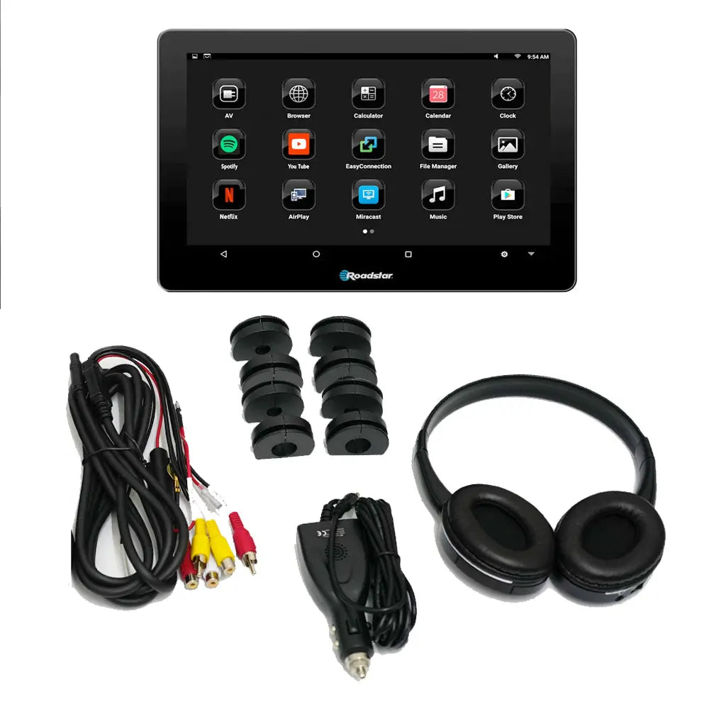 10.8" Roadstar Android Entertainment Headrest Tablet Screen With Bluetooth Headphones Roadstar