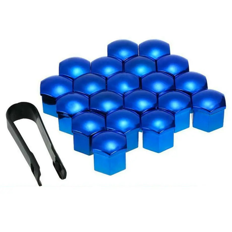 19mm-Plastic Protective Wheel Nut Covers ( Blue Chrome) maxmotorsports