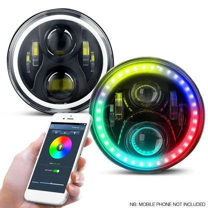 App Control - Universal 7 Inch Jeep Style RGB Angel Eye Projector Headlight Max Motorsport