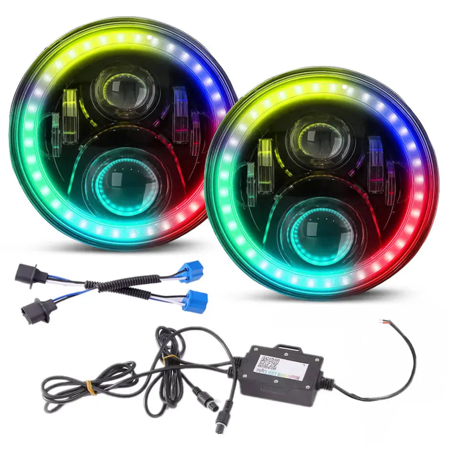 App Control - Universal 7 Inch Jeep Style RGB Angel Eye Projector Headlight Max Motorsport