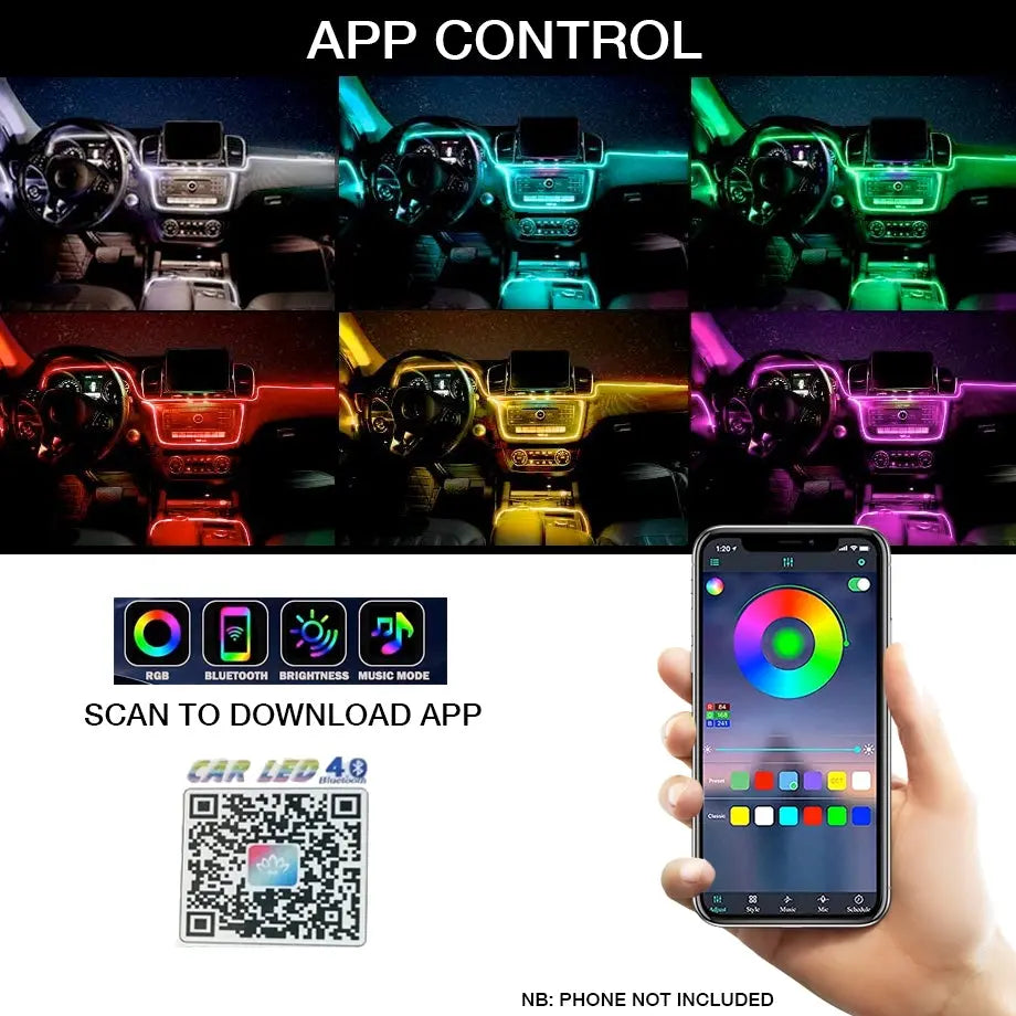 App Control - Universal Car Interior Ambiant Lighting Kit Max Motorsport