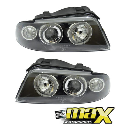 Audi A4 Angel Eye Headlights With Projector 2001-03 (Black) maxmotorsports