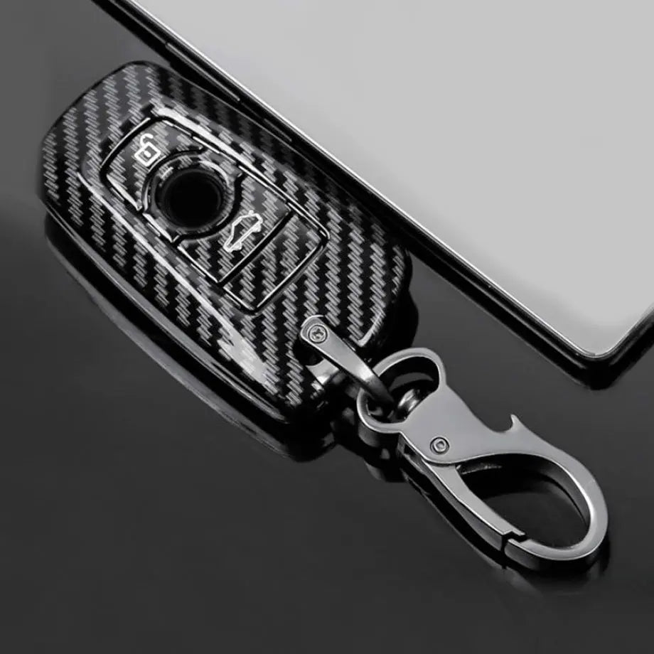 BM 2-Button Carbon Look Key Case Cover With Key Ring Max Motorsport