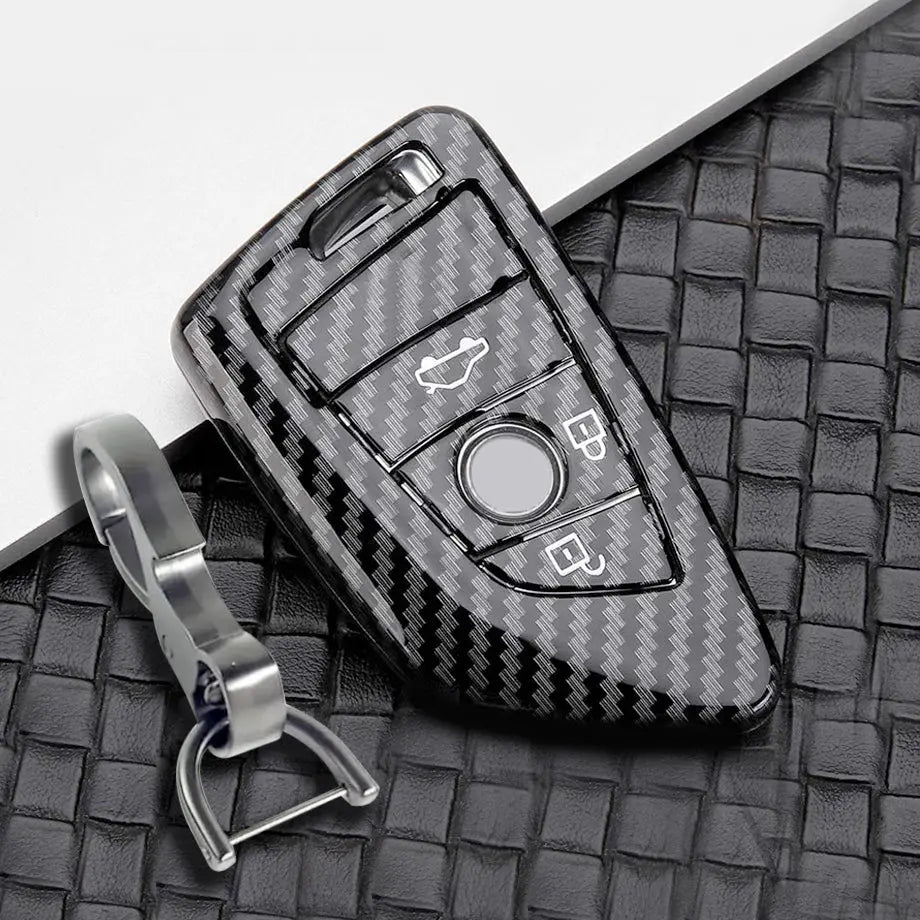 BM 3-Button Carbon Look Key Case Cover With Key Ring Max Motorsport