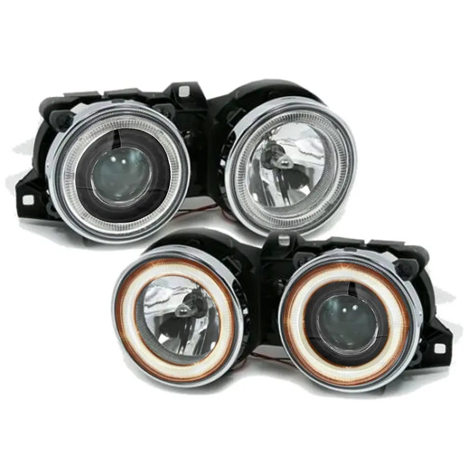 BM E30 3-Series Crystal Black Angel Eye Projector Headlights maxmotorsports