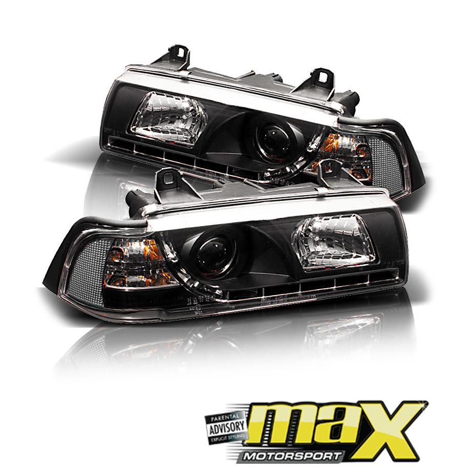 BM E36 3-Series BLACK LED PROJECTOR HEADLIGHTS - 2DR (93-98) maxmotorsports