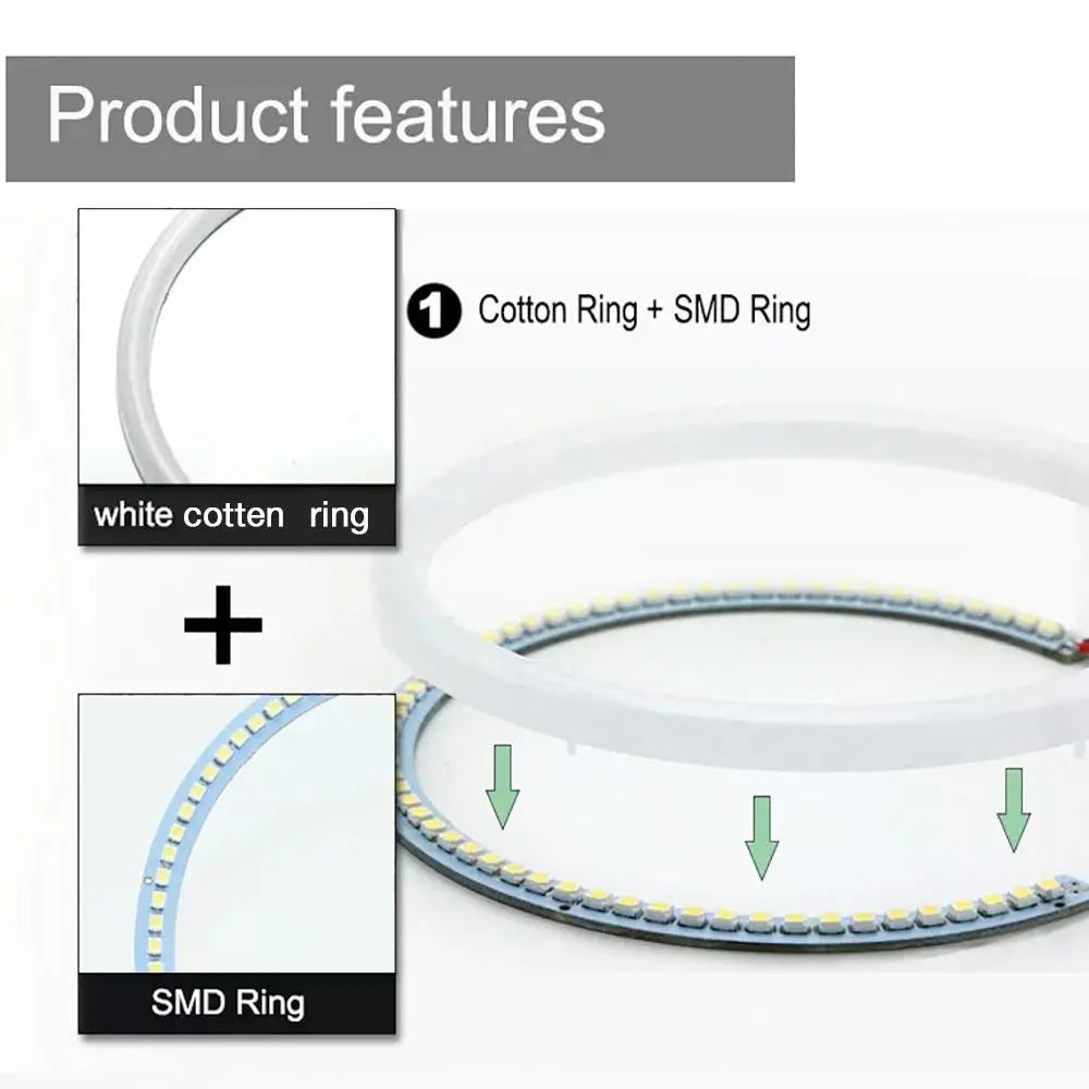 BM E46 Non-Projector Cotton Angel Eye Rings With Wiring Loom Max Motorsport