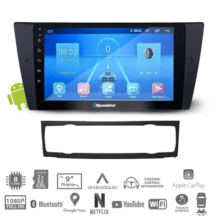 BM E90 (05-12)- 9 Inch Roadstar Android Entertainment & GPS System (A/C) Roadstar