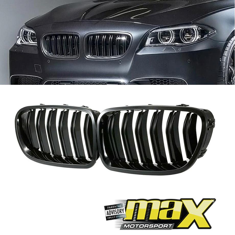 BM F10 / F18 5-Series Piano Black Double Slat Kidney Grille (10-16) maxmotorsports