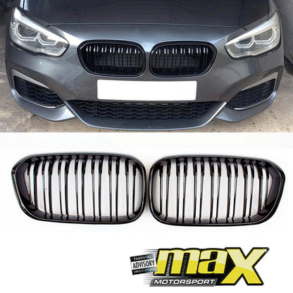 BM F20 1-Series Piano Black Double Slat Kidney Grille (15-19) maxmotorsports