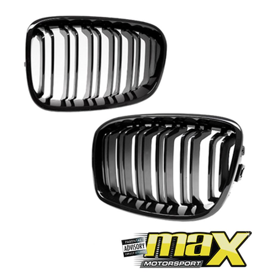 BM F20 1-Series Piano Black Double Slat Kidney Grille (15-19) maxmotorsports