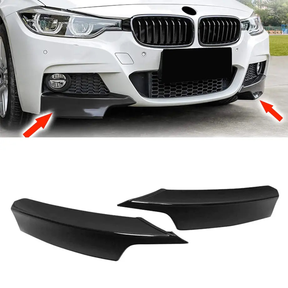 BM F30 3-Series Gloss Black Plastic Front Splitters Max Motorsport