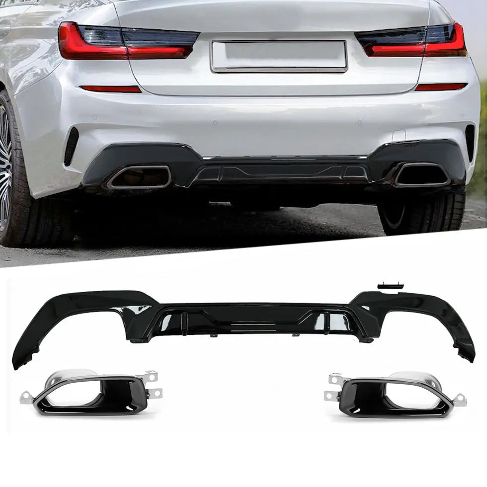 BM G20 (19-On) Gloss Black Performance Style Upgrade Diffuser With Oval Exhaust Outlet Max Motorsport