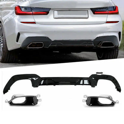 BM G20 (19-On) Gloss Black Performance Style Upgrade Diffuser With Oval Exhaust Outlet Max Motorsport