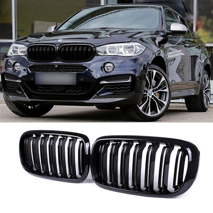BM X5 F15 / X6-F16 Series Piano Black Double Kidney Grille (14 Slat) maxmotorsports