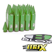Load image into Gallery viewer, Blox Aluminium Extended Wheel Tuning Nuts With Spikes (Green) maxmotorsports
