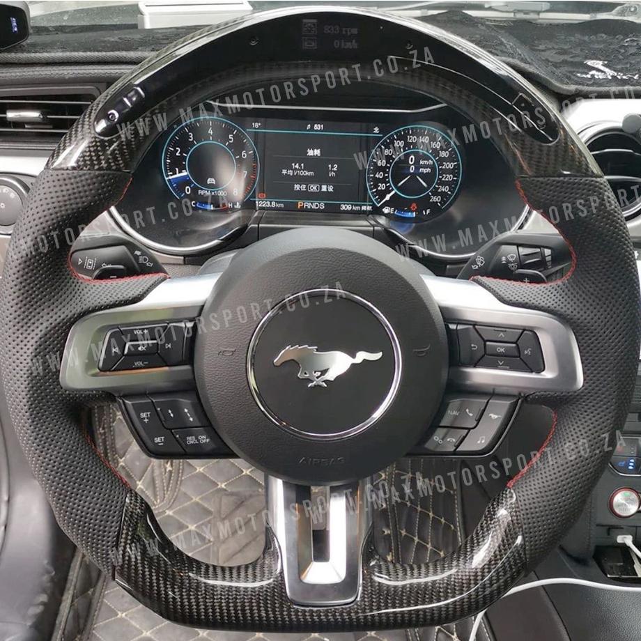 Carbon Fibre Steering Wheel With LED Shift Light - Suitable To Fit Mustang (2018-On) Max Motorsport