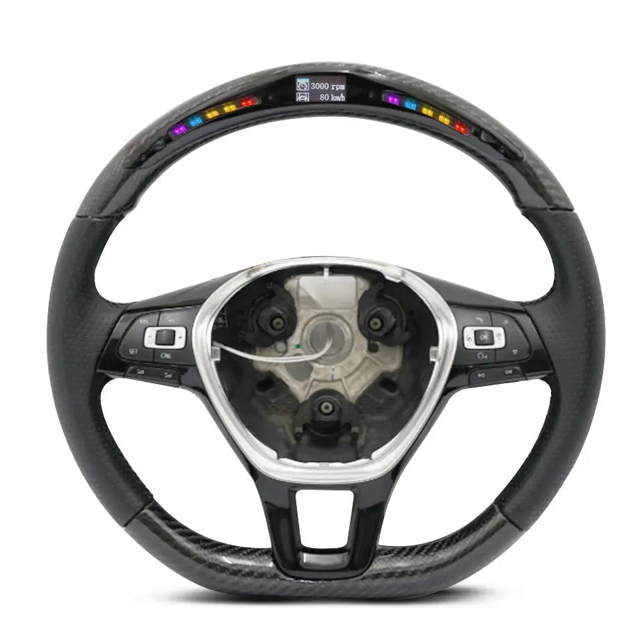 Carbon Fibre Steering Wheel With LED Shift Light Display - Suitable To Fit VW Polo 6C / 8AW TSI Max Motorsport