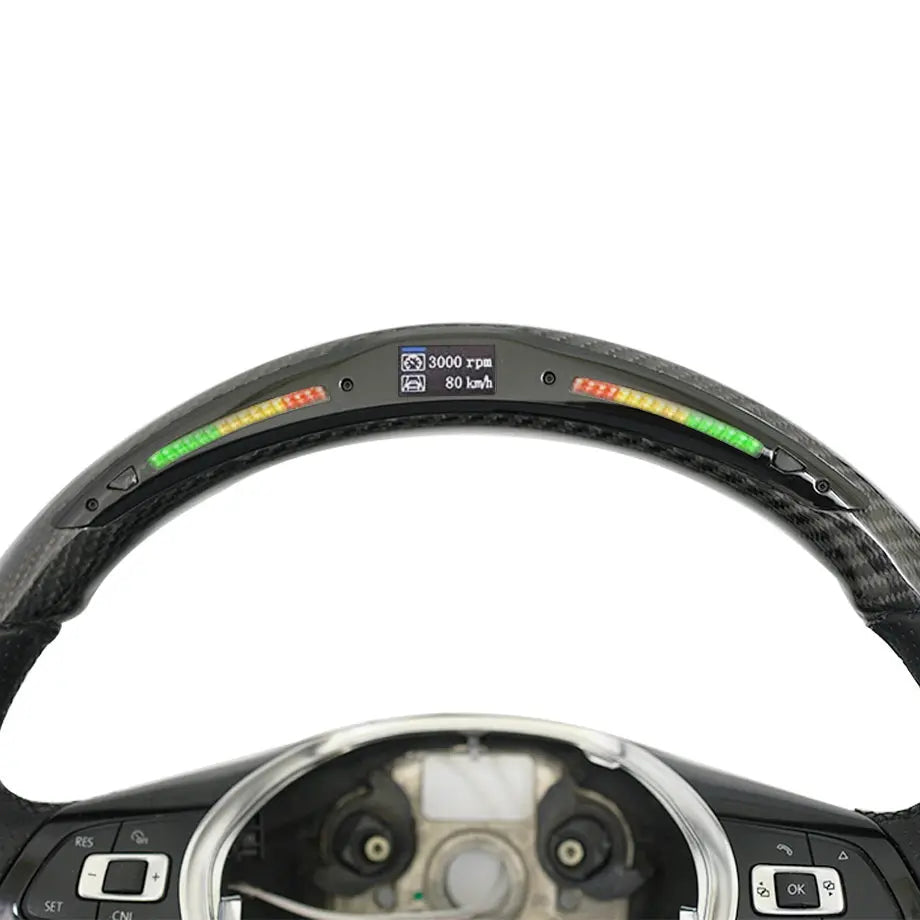 Carbon Fibre Steering Wheel With LED Shift Light Display - Suitable To Fit VW Polo 6C / 8AW TSI Max Motorsport