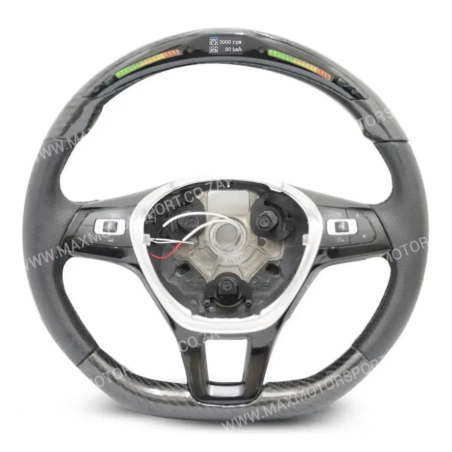 Carbon Fibre Steering Wheel With LED Shift Light Display - Suitable To Fit VW Polo 6C / 8AW TSI Max Motorsport