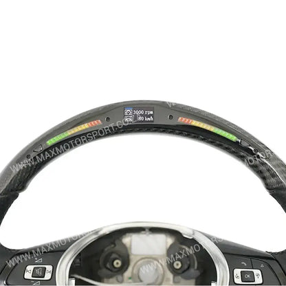 Carbon Fibre Steering Wheel With LED Shift Light Display - Suitable To Fit VW Polo 6C / 8AW TSI Max Motorsport