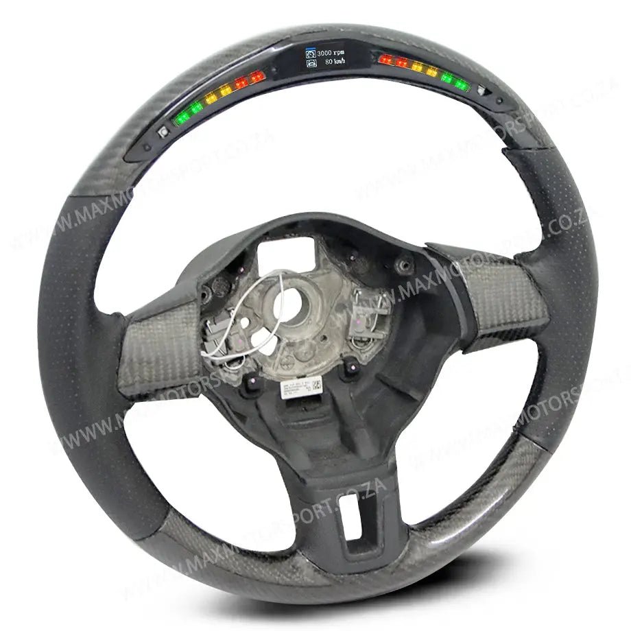 Carbon Fibre Steering Wheel With LED Shift Light Display - Suitable To Golf 6 (2012-2015) Max Motorsport