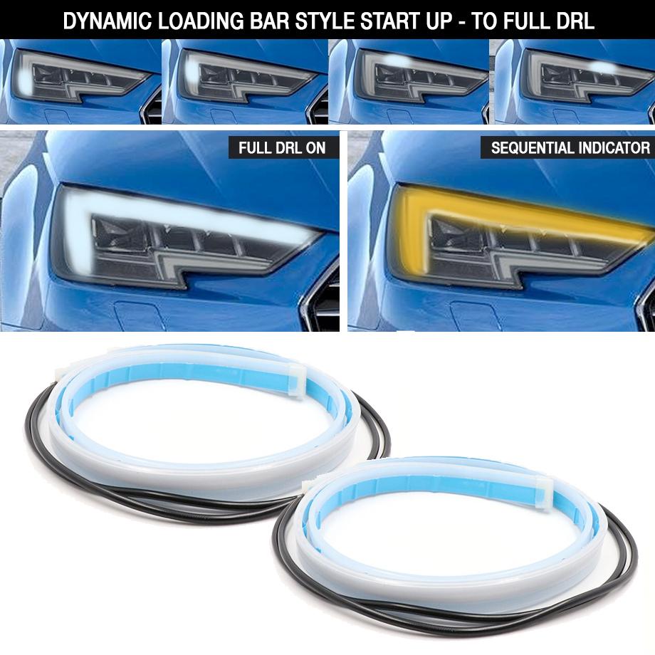 DRL LED Flexi Headlight Strip With Dynamic Start Up Function & Sequential Indicator (60cm) Max Motorsport