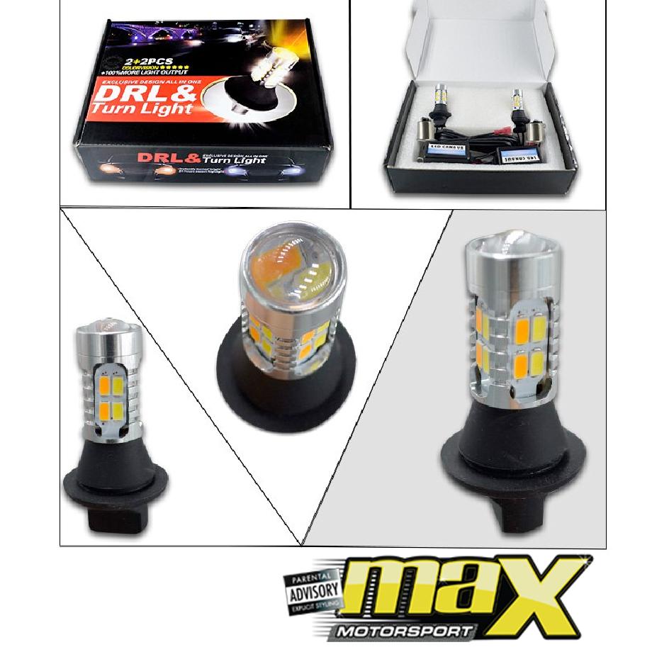 Dual Function LED DRL Bulb With Indicator Light And Canbus (Straight Pin) maxmotorsports