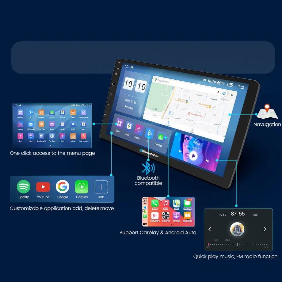 Ford EcoSport (18-On) - 10.1 Inch Roadstar Android Entertainment & GPS System With Voice Command Roadstar