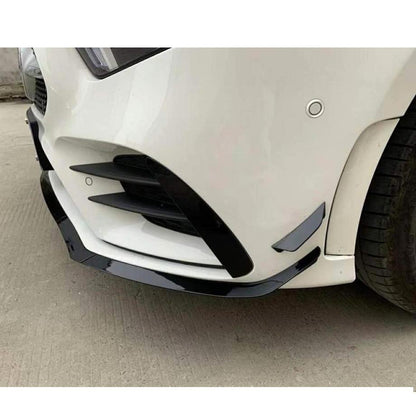 Merc A-Class W177 Sedan Gloss Black Front Lip Spoiler With Canards (7-Piece) maxmotorsports