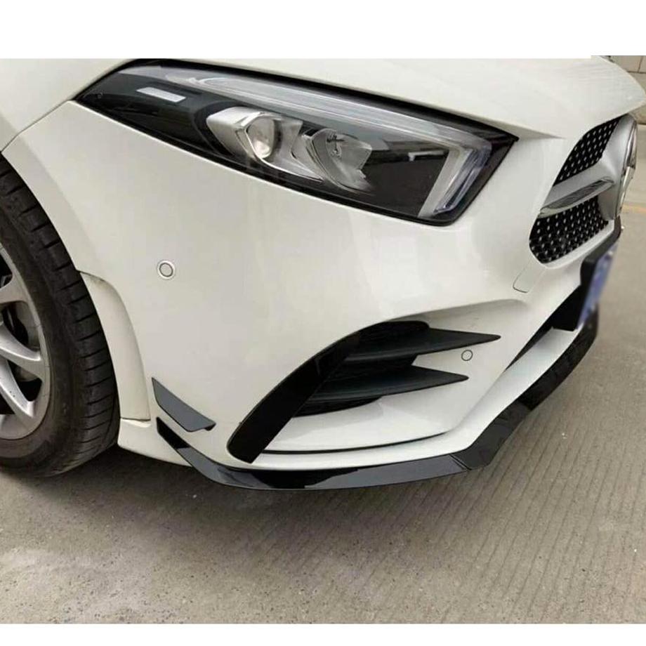 Merc A-Class W177 Sedan Gloss Black Front Lip Spoiler With Canards (7-Piece) maxmotorsports