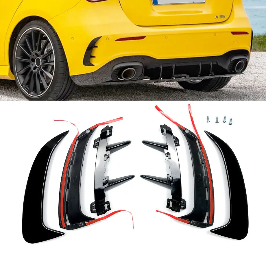 Merc W177 A-Class Hatchback Aero Style Gloss Black Rear Bumper Canards maxmotorsports