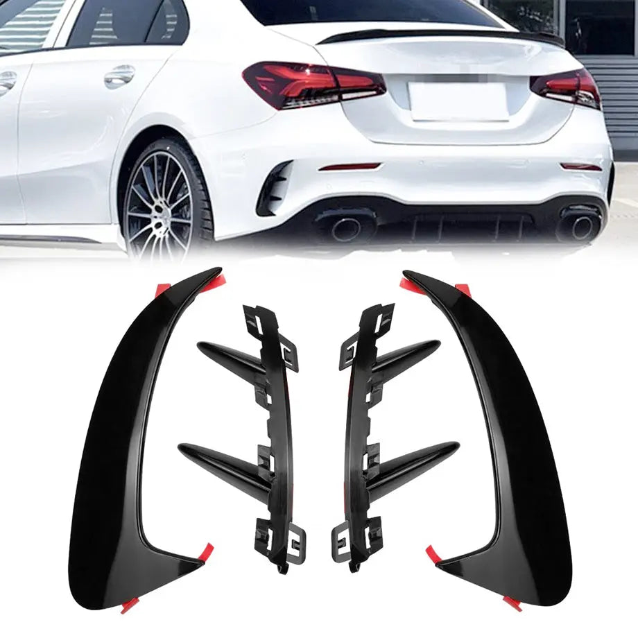 Merc W177 A-Class Sedan Aero Style Gloss Black Rear Bumper Canards maxmotorsports